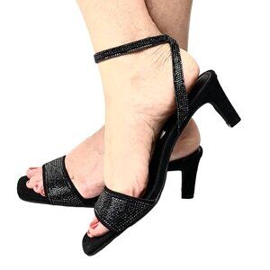 Steve Madden SKYLA Heeled Dress Girls Youth Sandals Black/Rhinestone Size 5 Y
